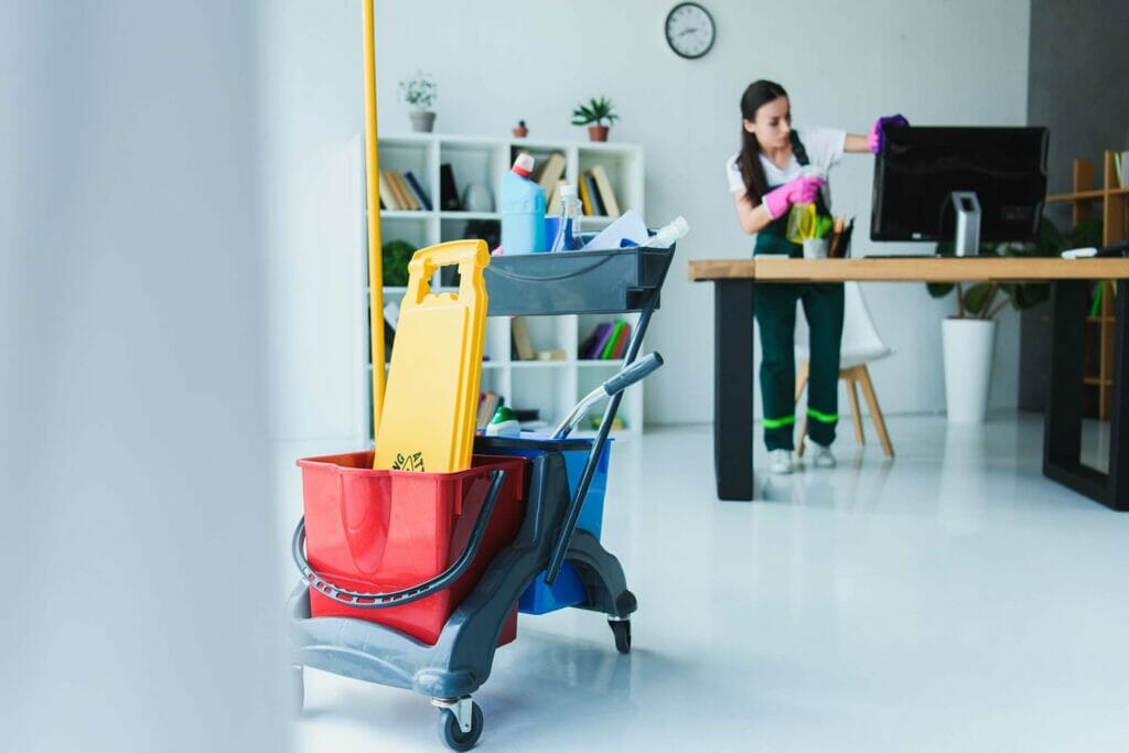 young female janitor cleaning office with various 2021 08 29 22 36 48 utc